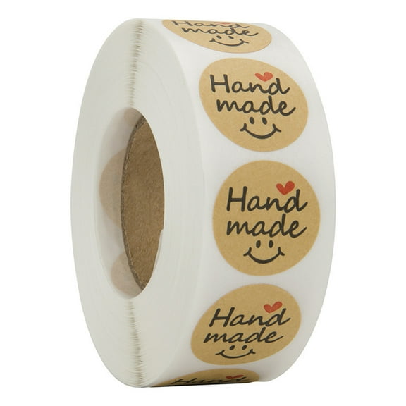 Necvior Round Kraft Handmade Stickers 500pcs/roll Self Adhesive Packaging Decal Supplies Labels for Bakery Bread Love Smile