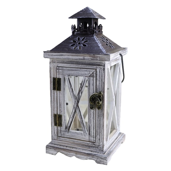Necvior Rustic Style Vintage Distressed Wooden Lantern Decorative Hanging Pillar Candle Holder Candlesticks for Tabletop Wedding