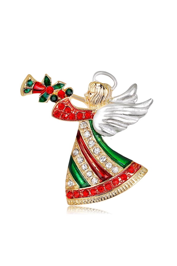 Santa for Rhinestone Pin Brooch Metal Music Horn Blowing a Horn Gold Tone for New Year Mother's Day