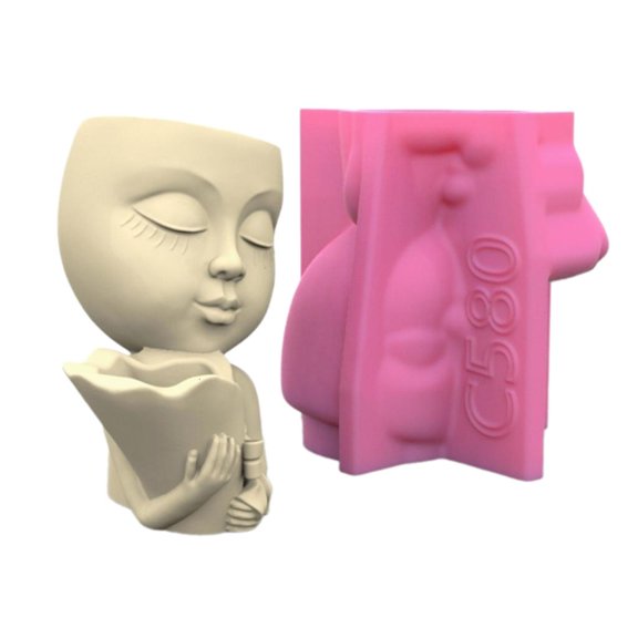 Necvior Silicone Flowerpot Mold Concrete Molds Human Shaped DIY Vase Mold for Crafting