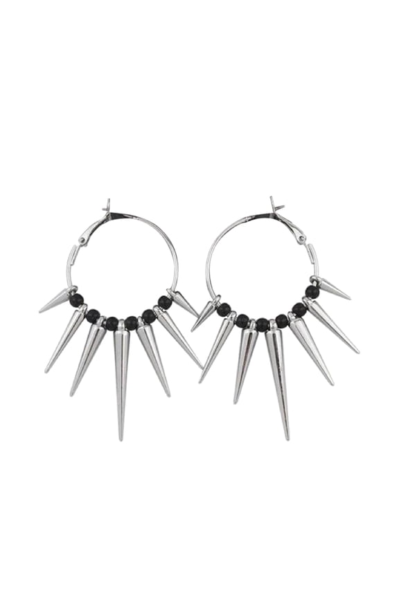 Simple Punk Earrings Silver Circle-Thorns Stud Earrings Rivets Pendant Safety Spur-Hoop Earring for Unisex Y2k Hip Hop