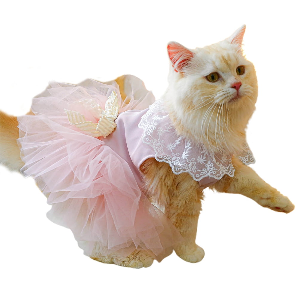 Necvior Small Dog Wedding Prom Dress Cat Lace Collar Princess Dresses ...