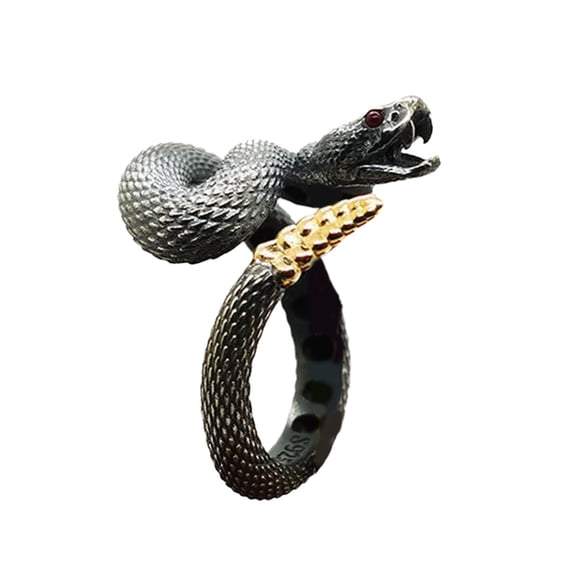 Necvior Snake Ring with Tail Copper Rattlesnake Shaped Finger Ring Jewelry Handmade
