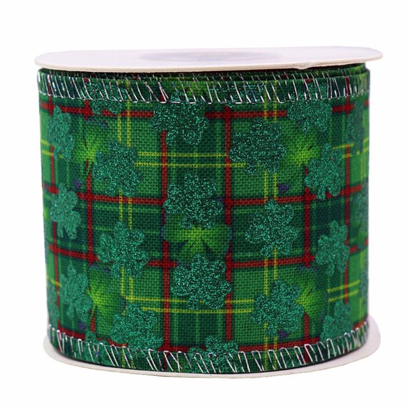 Necvior St. Patrick's Day Ribbon 5 /10 Yards Irish Clover Hat Shamrock Ribbons for Wrapping Gift Making Crafts Sewing Party
