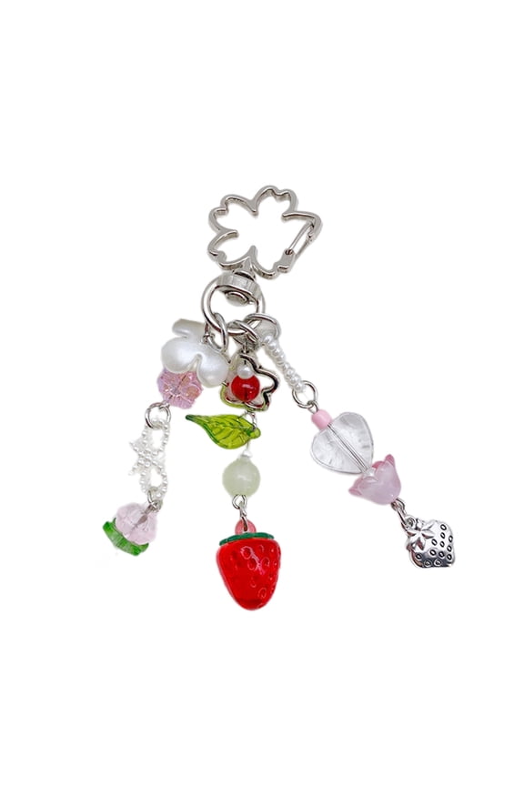 Strawberry Flower Charm Keychain Backpack Decoration Jewelry for Women Girls