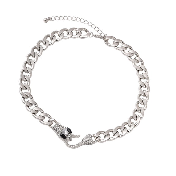 Necvior Stylish Snake Choker Necklace for Men Women in Black Silver Zircon Finish