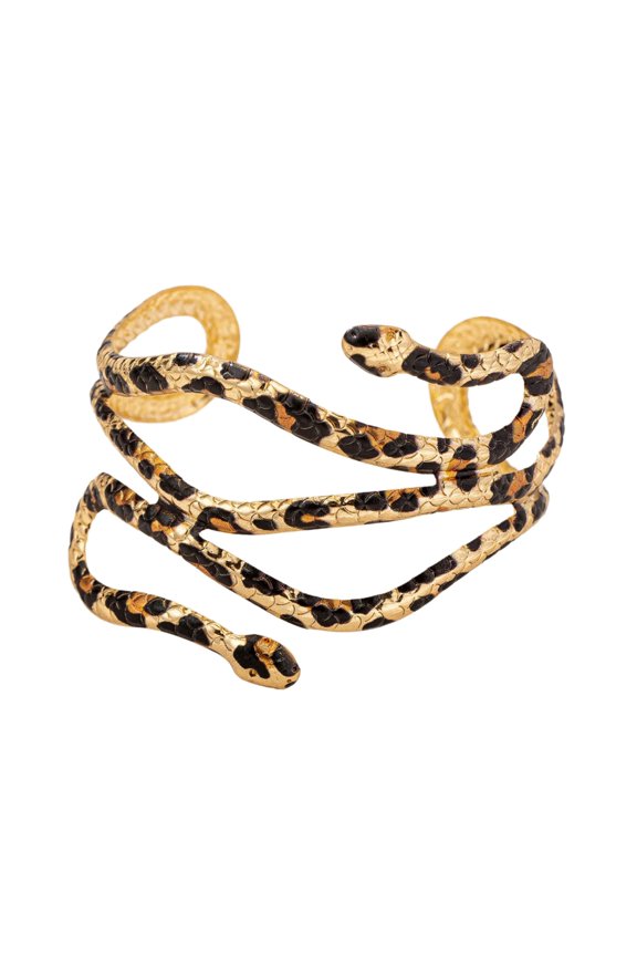 Stylish Snake Shaped Alloy Cuff Bracelet Adjustable Leopard Print Opening Bangle Evening Wear Jewelry Festival Accessory
