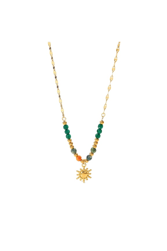 Stylish Sunflower Pendant Necklace Colorful Beads Necklace Adjustable Neck Chain