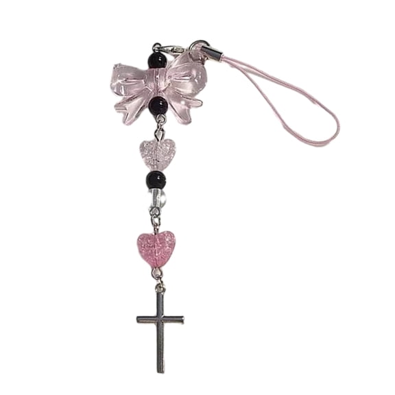 Necvior Sweet Heart Cross Bead Phone Charm Straps Car Keys Hanging Pendants Fashion Bag Decoration Lanyard Purse Accessories