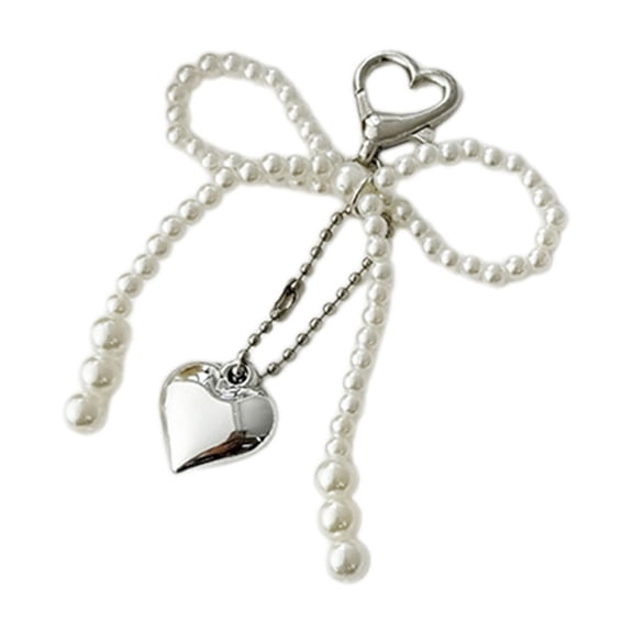 Necvior Sweet Heart Pearl Bowknot Keychain Pendant Decorations Charm for Bag Backpack