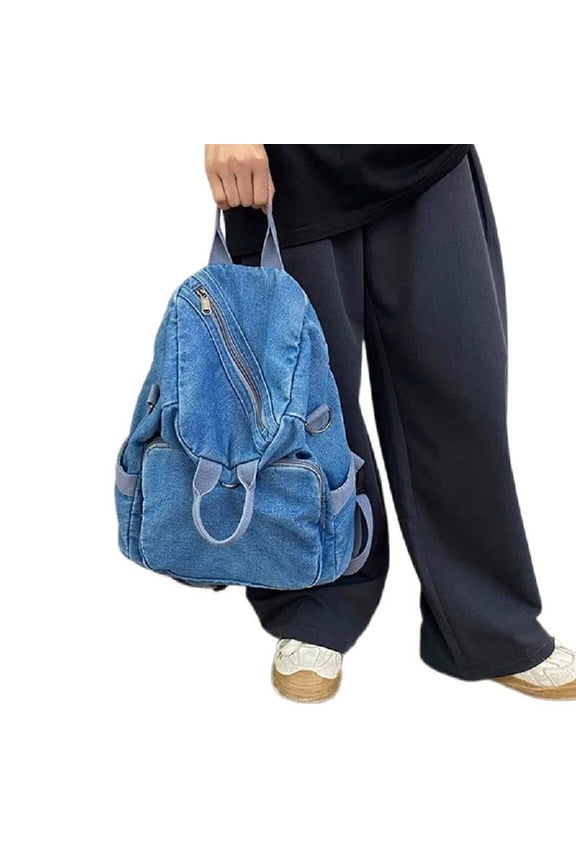 Trendy Denims Laptop Backpack for Women Men Compact School Bag with Multiple Pockets Adjustable Crossbody Shoulder Bag