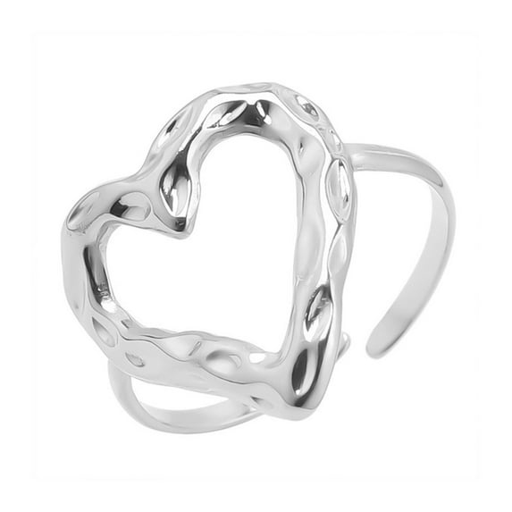 Necvior Trendy Heart Shaped Rings Jewelry Stylish Stainless Steel Love Band Adjustable Open Heart Rings For Women And Men
