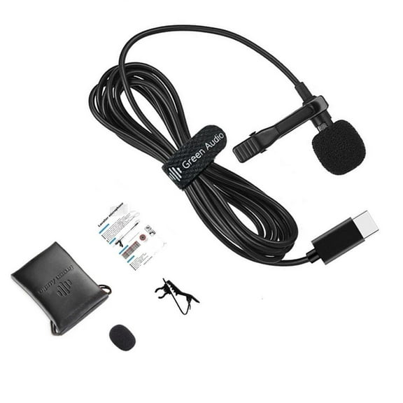 Necvior USB C Lavalier Microphone Lapel Clip On Mic for Laptop Computer Recording Black