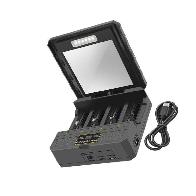 Necvior USB C Solar Battery Charger 4 Slot Power Banks Case Lithium Battery Charging Case For 26650/21700/18650/18500/16340
