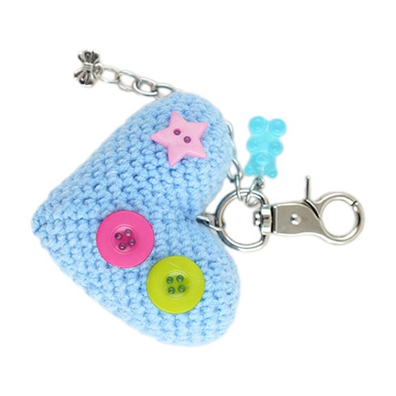 Necvior Unique Heart Button Keychain Sweet Bowknot Pendant Unique Key Accessory for Bag