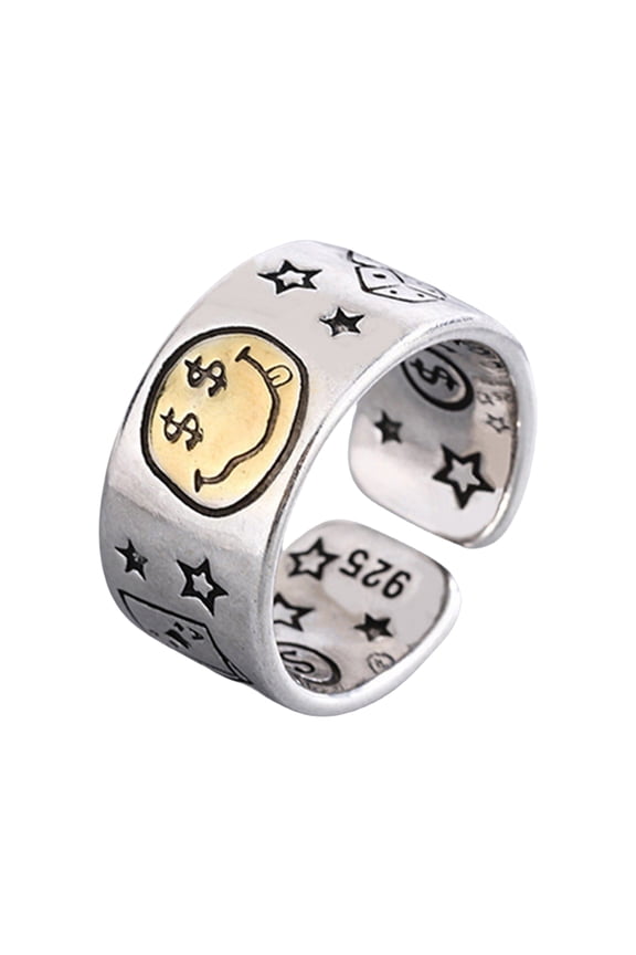 Unique Star and Smile Face Open Ring Adjustable Size Copper Ring Jewelry Accessory for Party and Celebration Outfits
