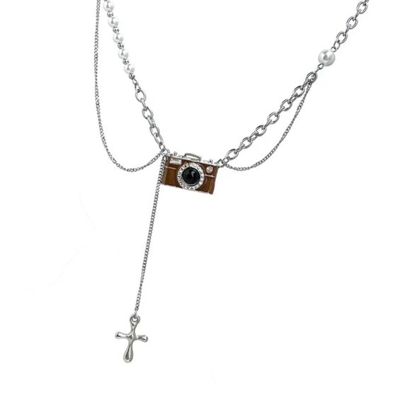 Necvior Vintage Brown Camera Necklace Adjustable Length Clavicle Chain Party Wear Neckchain Jewelry for Fashionable Women
