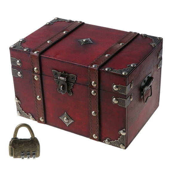 Necvior Vintage Wooden Pirate Treasure Chest Retro Antique Color Trinket Box with Locks