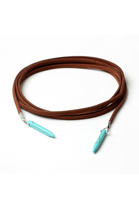 Turquoise Charm Necklace Bohemian Jewelry Natural Blue Stone Lariat Wrap