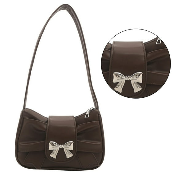 Necvior Women French Style Bow Armpit Bag Cute Pleated Handbag PU Shoulder Bag