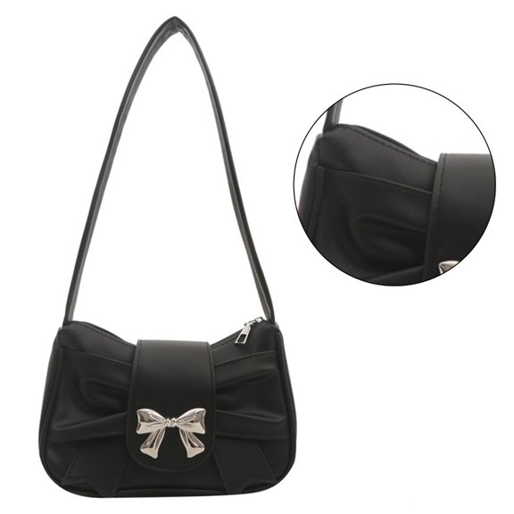 Necvior Women French Style Bow Armpit Bag Cute Pleated Handbag PU Shoulder Bag
