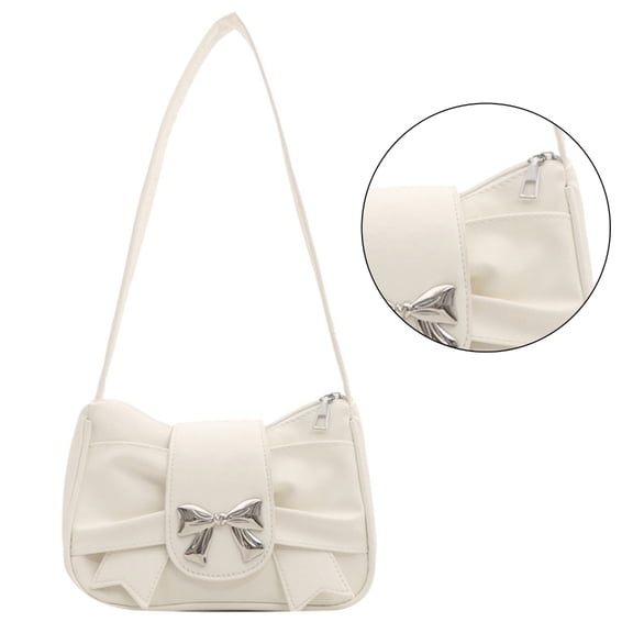 Necvior Women French Style Bow Armpit Bag Cute Pleated Handbag PU Shoulder Bag
