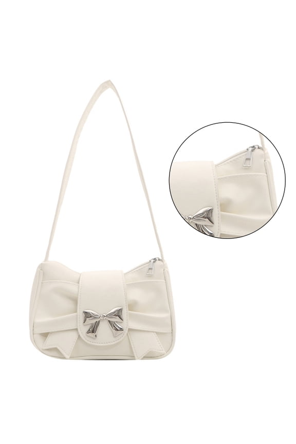 Women French Style Bow Armpit Bag Cute Pleated Handbag PU Shoulder Bag