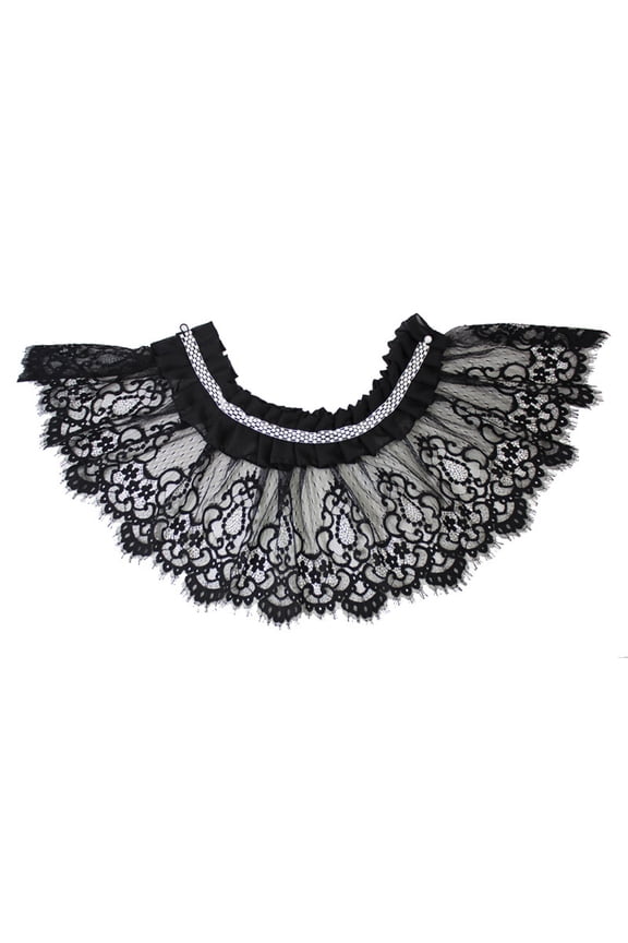 Women Hollow Out Embroidered Floral Lace Wedding Shawl Bolero Ruffles Pleated Hi