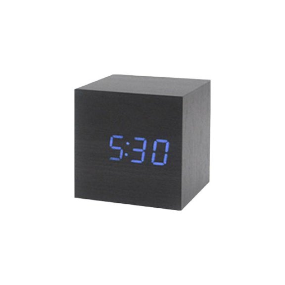 Necvior Wood Cube Voice Control Alarm Clock Bedside Table Square Clock Multipurpose for Children Bedroom Dormitory