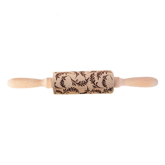 Necvior Wood Rolling Pin Waffles Engraved Roller Spring Flower Leaf Series Pattern