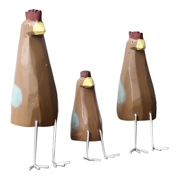 Necvior Wooden Chicken Sculptures Set of 3 for Unique Kitchen Window Sill Display Decors