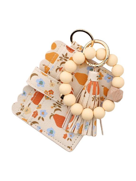 Wristlet Keychain Wallet Credit Card Holder Keyring Keychain Thin Purse Bangle Tassels Key Rings for Women Girls Gift