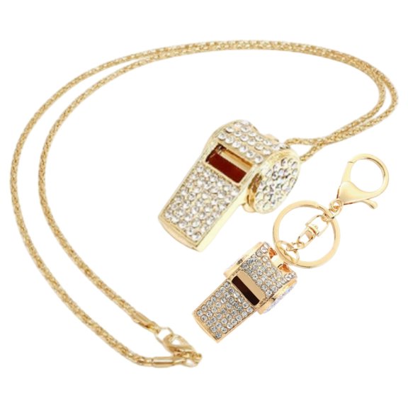 Necvior Zinc Alloy Whistle Keychain Stylish Keyring & Necklace Set FeatureSparkling Rhinestones Multi Color Option for Women