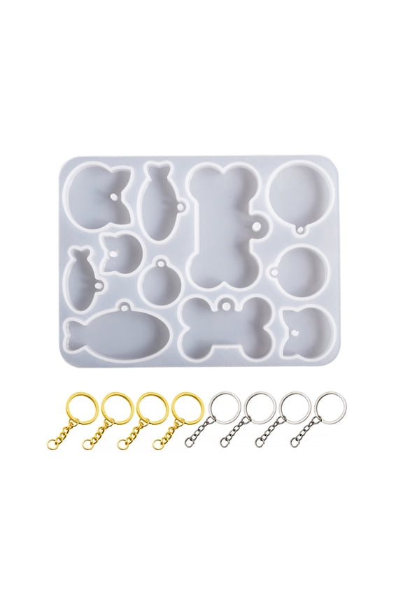 for Tag and Fish Keychain Mold Dog Bone Shaped Tag Silicone Resin Mold Kit with for Key Rings for Crafts Jewelry