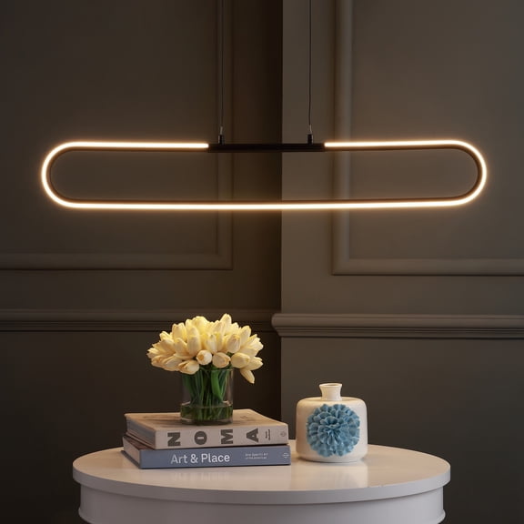 JONATHAN Y Ned 39" Dimmable Adjustable Integrated LED Metal Linear Pendant, Black