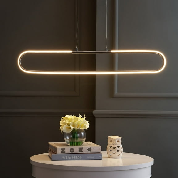 JONATHAN Y Ned 39" Dimmable Adjustable Integrated LED Metal Linear Pendant, Chrome