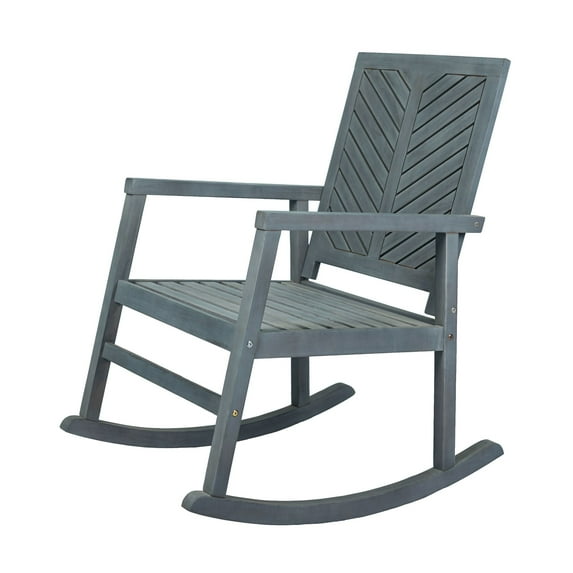Ned Modern Chevron-Back 300-Lbs Support Acacia Wood Patio Outdoor Rocking Chair, Gray