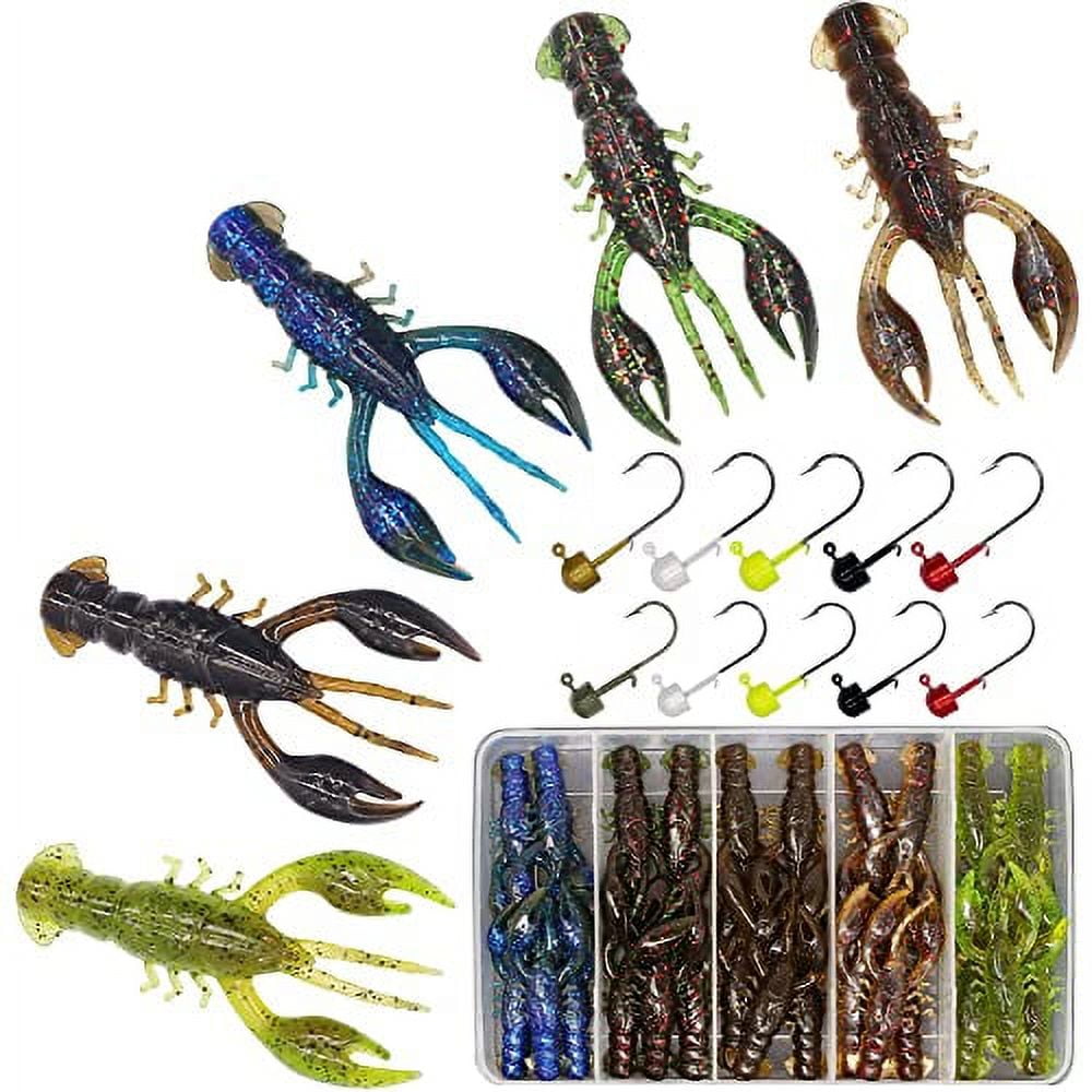 Ned-Rig-Baits-Kit-35 Piece-Crawfish-Bass-Soft-Plastic-Fishing-Lures with  Finesse Shroom Jig Head 2.5 inch