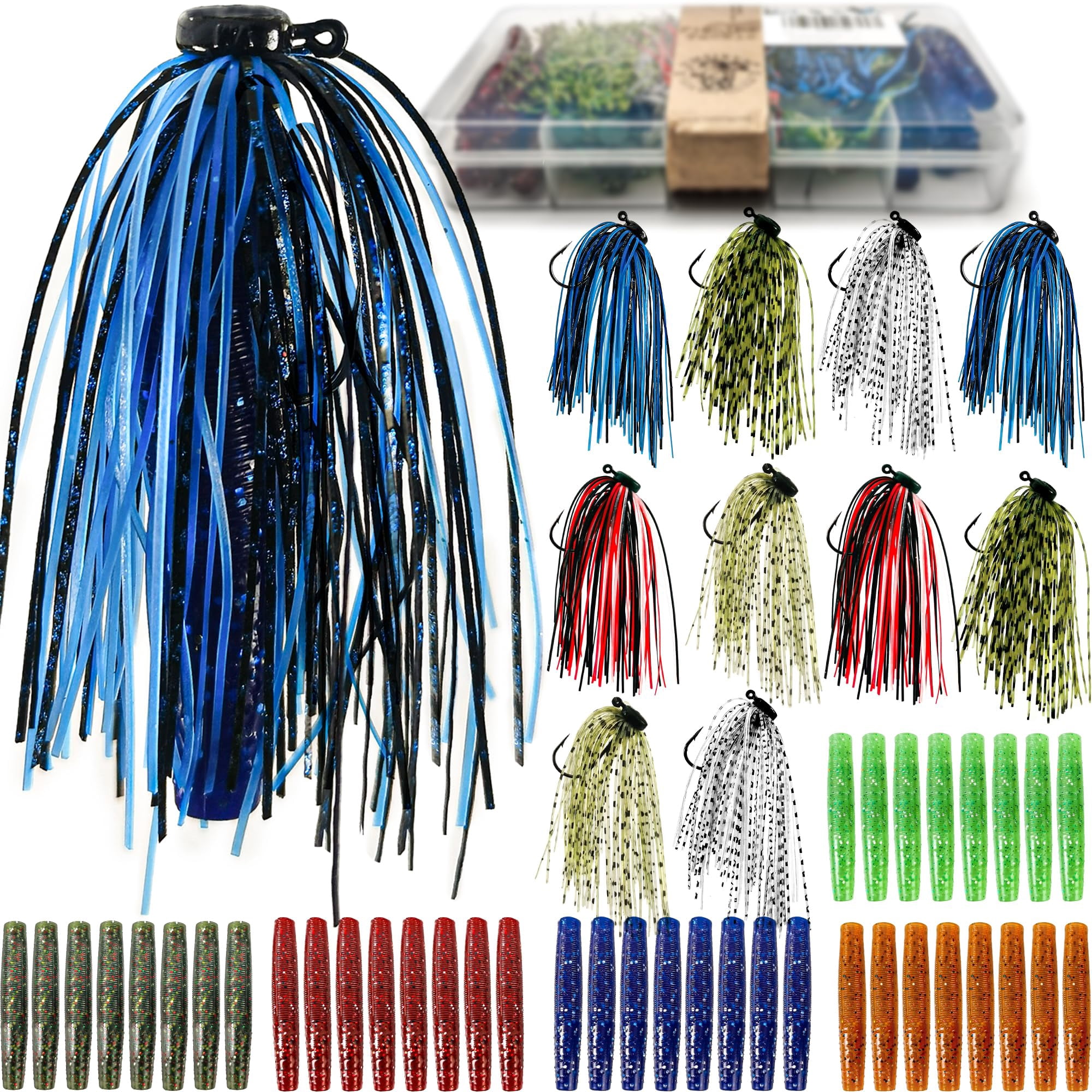 Ned Rig Jig Heads Soft Plastic Worms Fishing Lures Kit  60/50/10 Pcs Weedless Skirted Mushroom Rigs Jighead Hooks Stick Baits Bass For Freshwater Saltwater