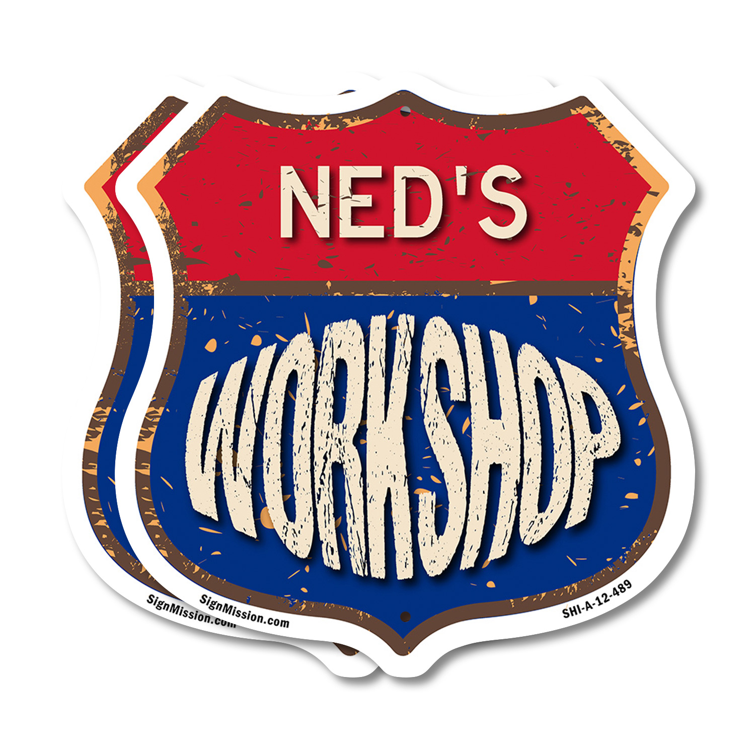 Ned Sign Ned's Workshop (2 Pack) 12 inch X 12 inch Shield Shaped Commercial ...