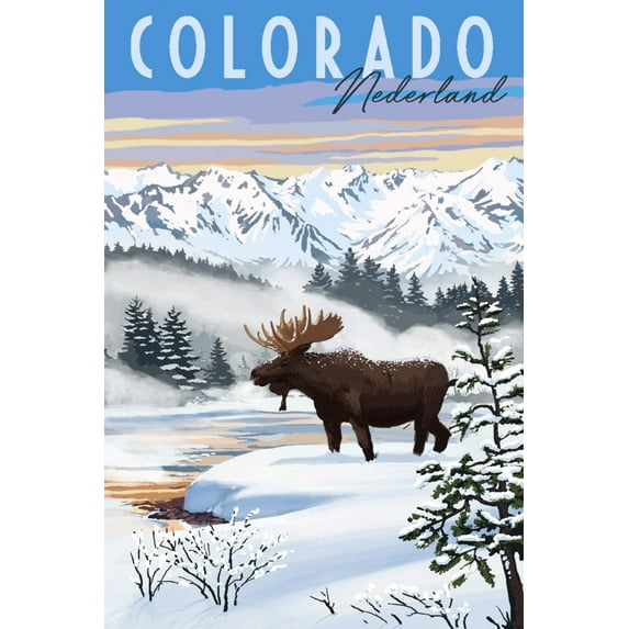 Nederland, Colorado, Moose, Winter Scene (16x24 Giclee Gallery Art Print, Vivid Textured Wall Decor)