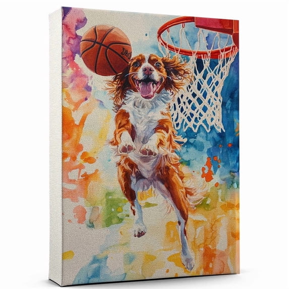 Nederlandse Kooikerhondje Dog Stretched Canvas Size 8x12 – Basketball Canvas Print of Funny Nederlandse Kooikerhondje Dog Wall Art, Basketball Sports Wall Decor, Home Decor, Dog Lover