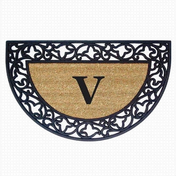 Nedia Home Acanthus Border 22 x 36 In. Half Round Rubber-Coir Doormat - Monogrammed H