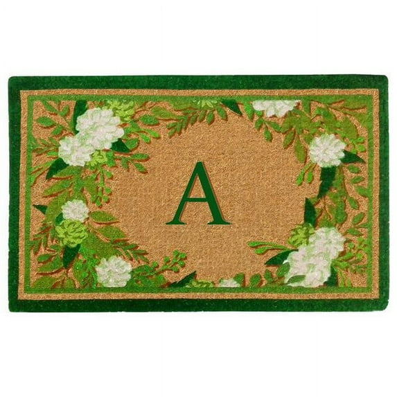 Nedia Home GNA3672 36 x 72 in. Genevieve Green Heavy Duty Coir Door Mat, Monogrammed A