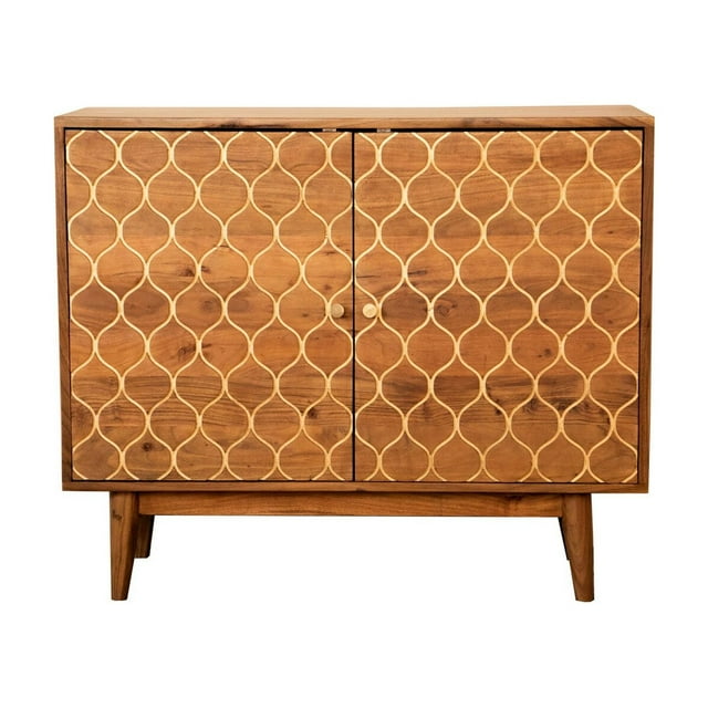 Nee 38 Inch 2 Door Rectangular Sideboard Console Cabinet, Natural Brown- Saltoro Sherpi