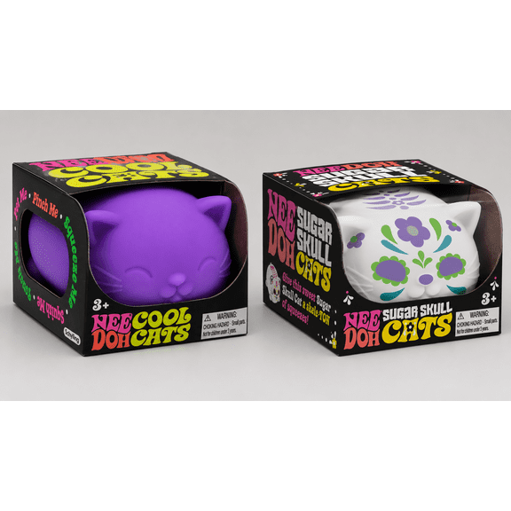 Nee Doh Cool Cat AND Sugar Skull Cat, 1 of each random color