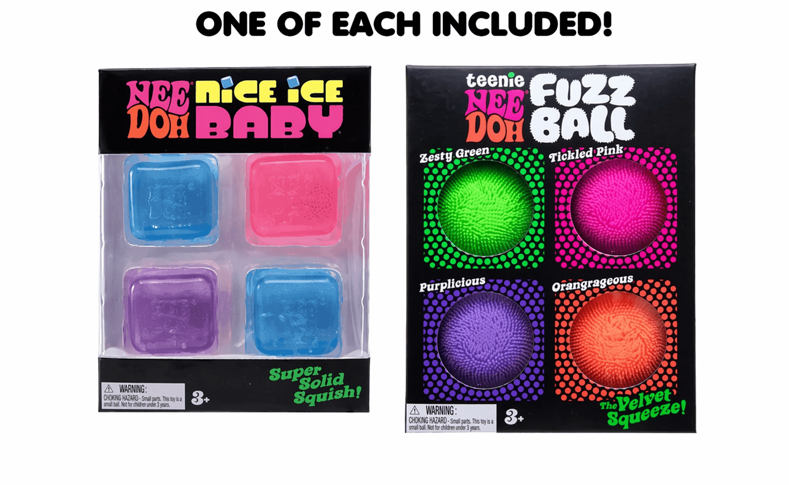 Nee Doh Fuzz Ball and Nice Ice 4 pack bundle, 1 of each
