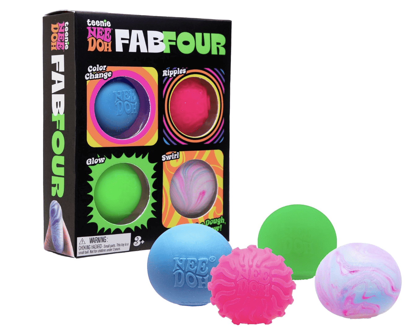 Nee Doh Teenie Fab Four Sensory Stress Relieving Balls (Colors May Vary)