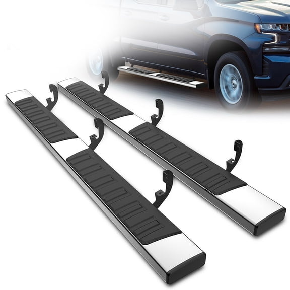 Nee Haoww 2-Piece 6-Inch Step Bar Running Boards - Driver and Passenger Side Rectangular Stainless Steel ABS Plastic Polished