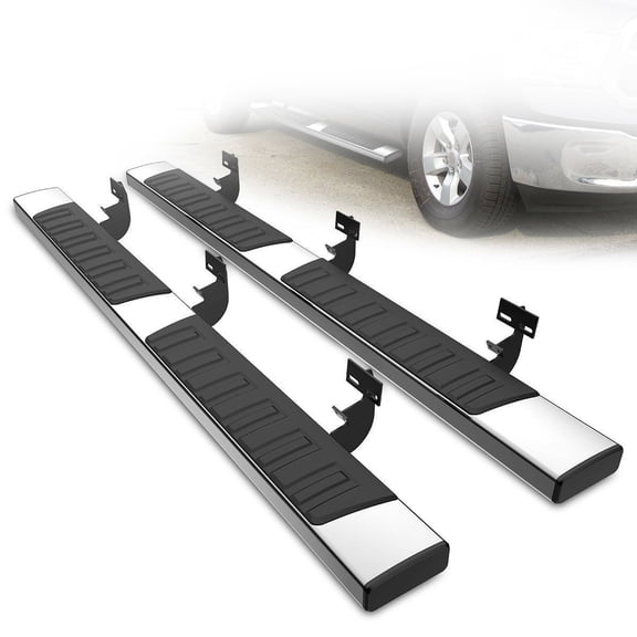 Nee Haoww 2-Piece 6-Inch Steps Bars Running Boards - Driver and Passenger Side Rectangular Stainless Steel with ABS Plastic Polished Finish